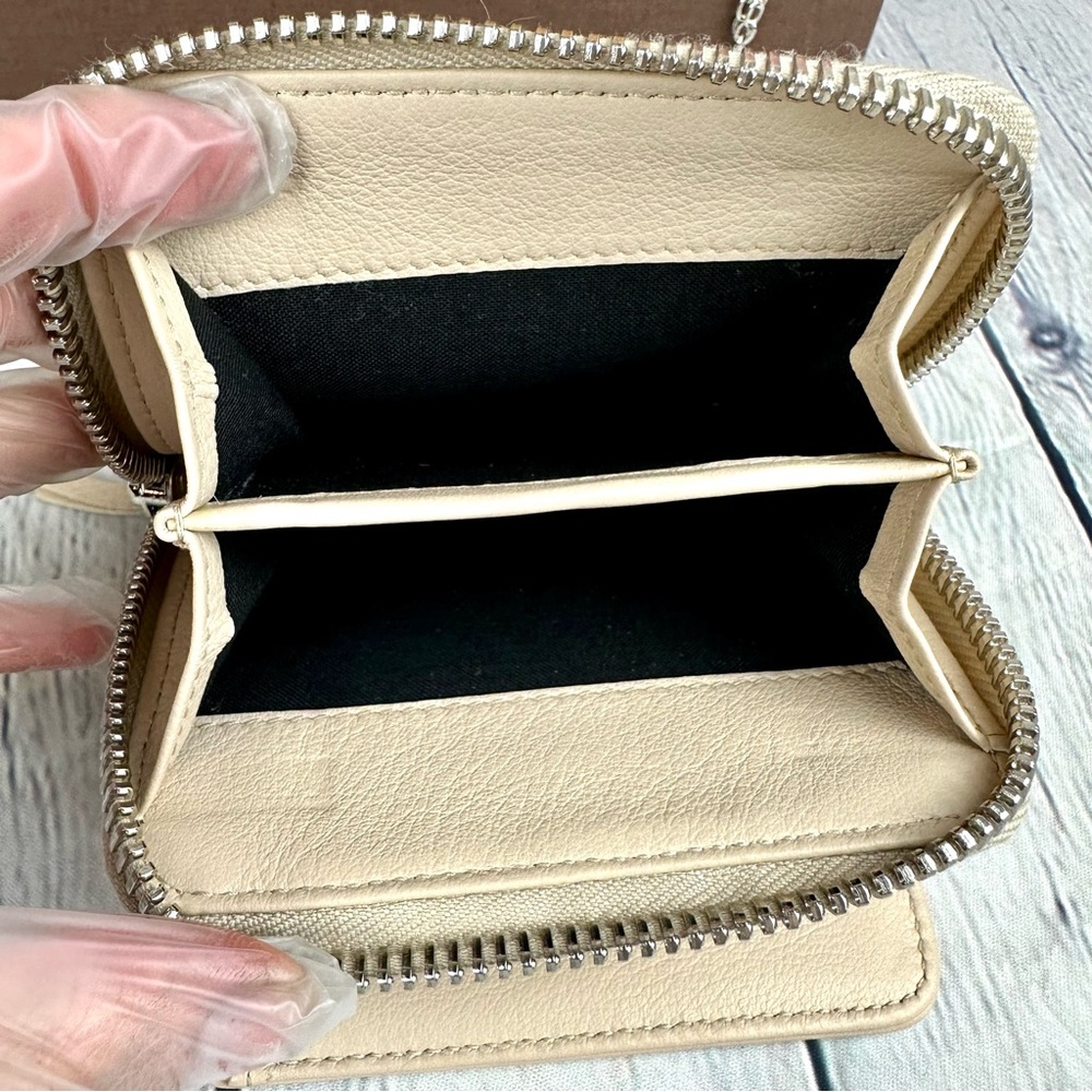 Balenciaga Beige Leather bifold compact zippy wallet with necklace GREAT! - Picture 7 of 16